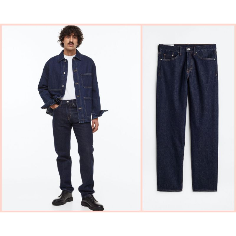 celana panjang jeans pria hnm straight relaxed
