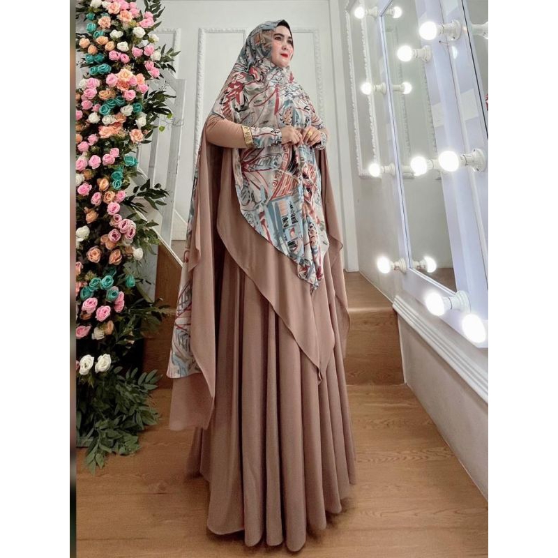 syari dijah ceruty babydoll busui gamis set khimar polos jumbo xxl real picture