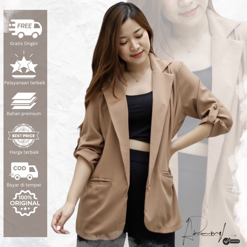 Blazer Wanita Korea Tangan Panjang - Blezer Wanita Premium - Outer Wanita Basic Polos - Jas Wanita T