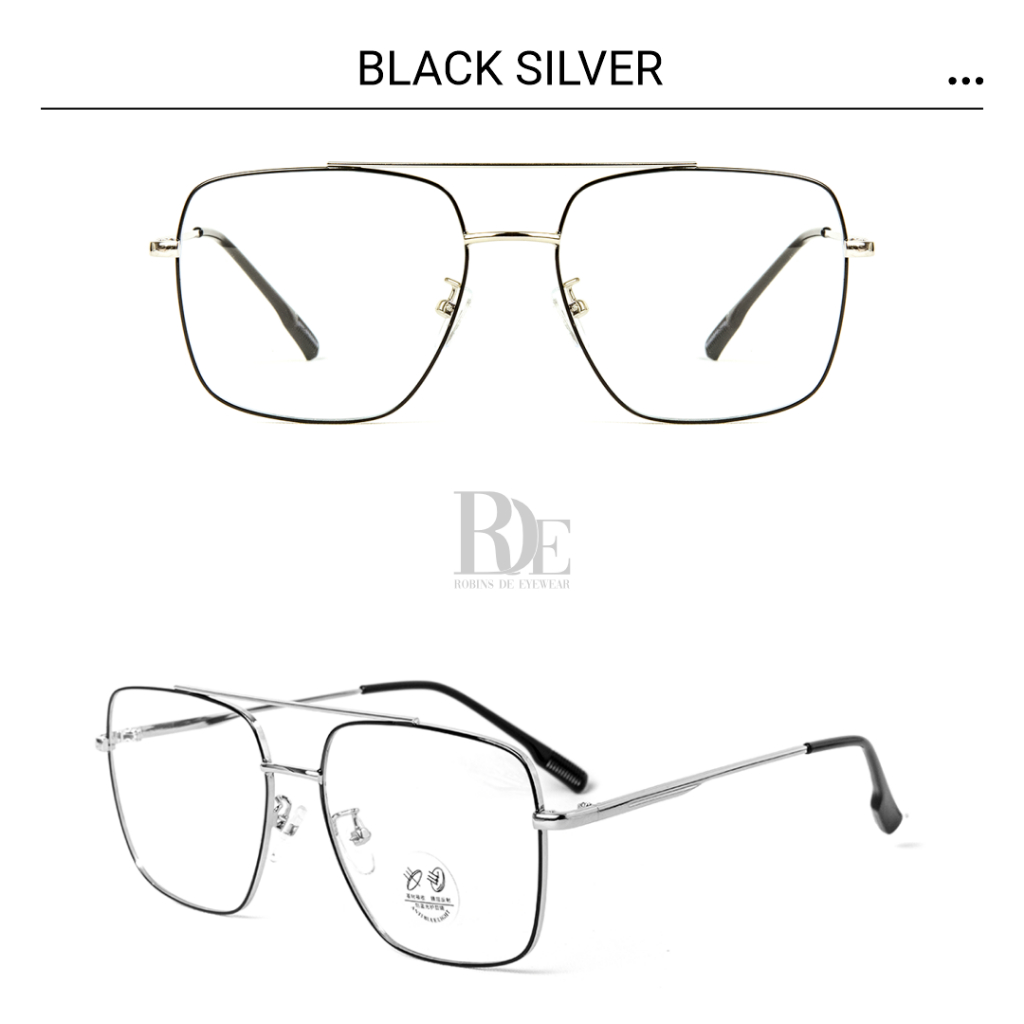 Robins kacamata Aviator Anti Radiasi Komputer Frame Kacamata Tony Stark Bisa Minus Photocromic Bluecromic Fashion Pria Wanita 5556-Black Silver