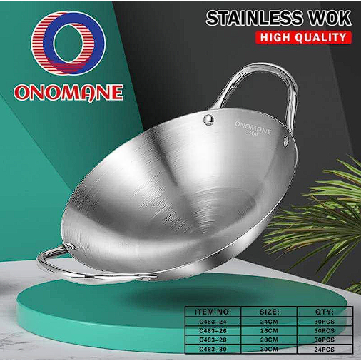 Kuali Stainles Wok Quality Onomane UK 30 cm