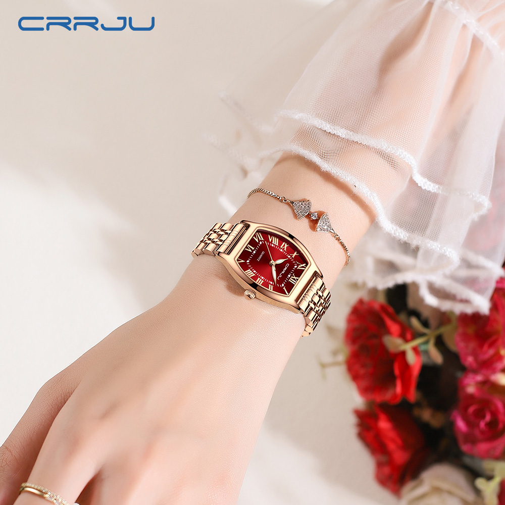 (Best) CRRJU Jam Tangan Wanita Elegan Terbaru 2023 Anti Air Rantai Kado Buat Pacar Cewek 5013