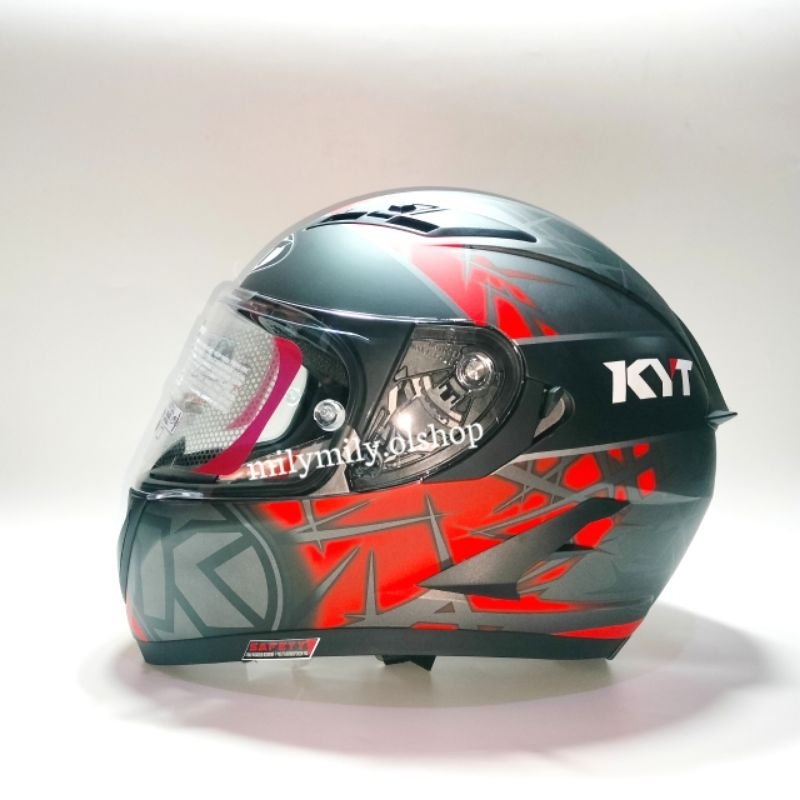 HELM FULL FACE KYT FALCON FR SPIKE GUNMETAL DOFF RED