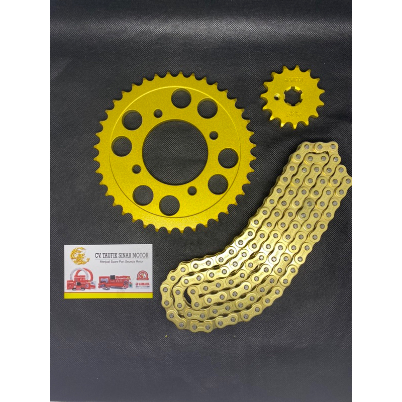 GIR GEAR SET KOMPLIT DEPAN BELAKANG MODEL TRIPLE SSS PLUS RANTE MATA 15T/40T YAMAHA VEGA ZR JUPITER 