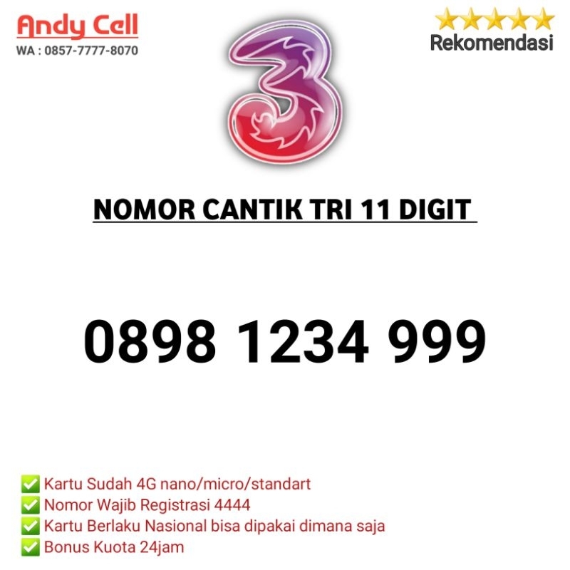 nomor cantik three/nomer cantik tri/nomor cantik 3 urut tripel