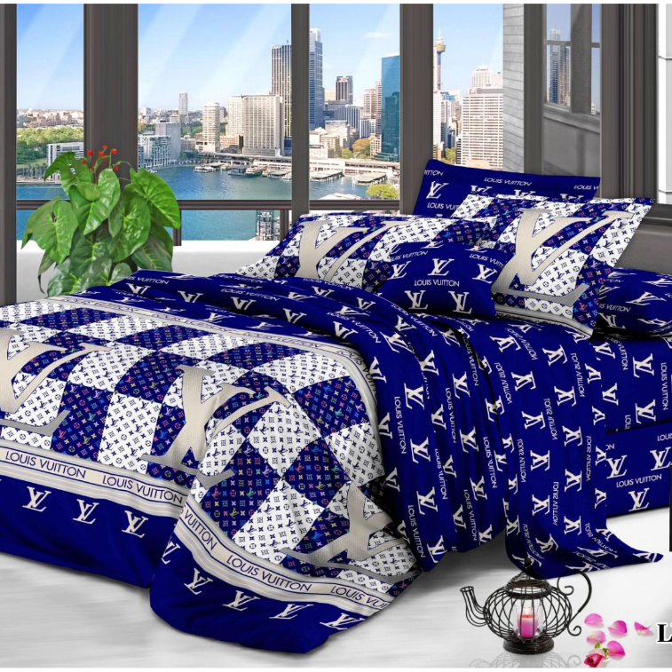 Sprei Set JUMBO 240x200 Katun BONITA/Sprei JUMBO Motif-LV Blue