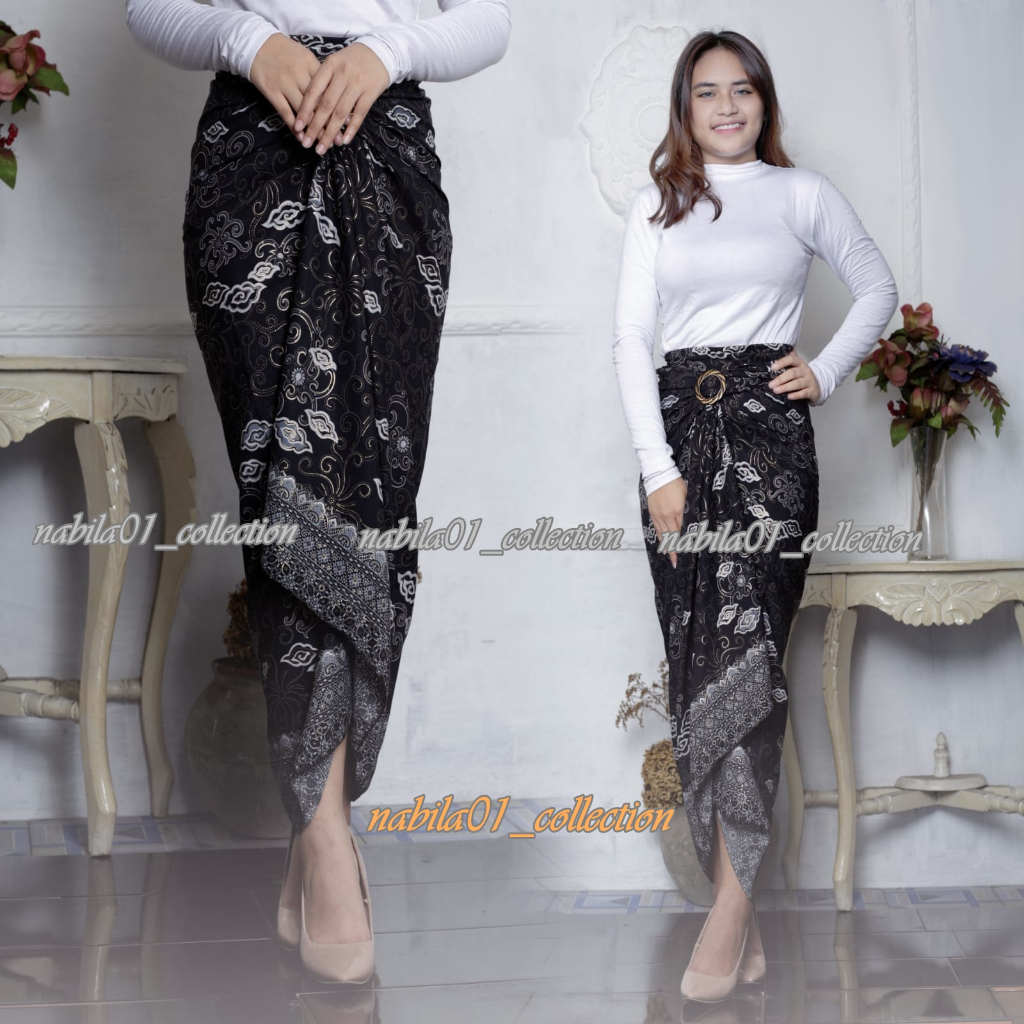 ROK LILIT BATIK PREMIUM GOLD FOIL / BAWAHAN WANITA / MEGA MENDUNG SILVER