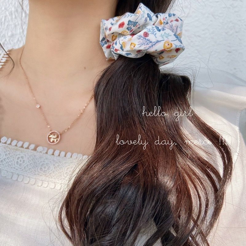 Ikat Rambut Elastis Motif Print Bunga Untuk Wanita/ Scrunchie/ Cemol/ Import