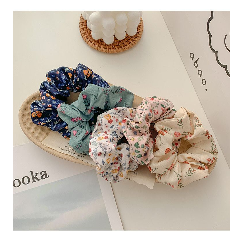 Ikat Rambut Elastis Motif Print Bunga Untuk Wanita/ Scrunchie Korea/ Cemol Import