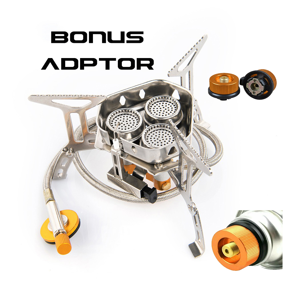 4500W Kompor UL Lipat Portabel Camping Stove 3 Burner 16cm dan adaptor