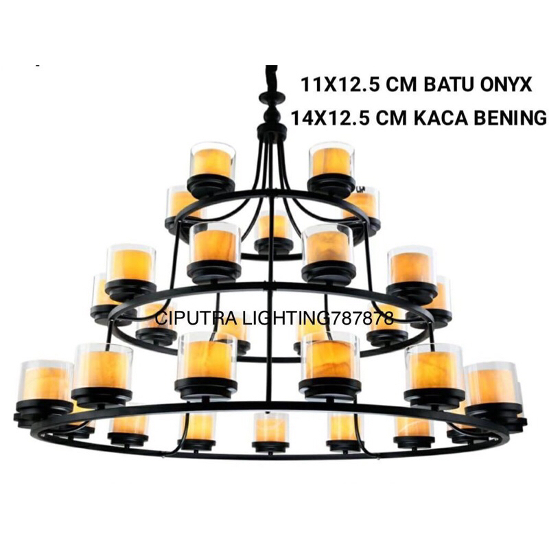 LAMPU GANTUNG HIAS VOID MINIMALIS MODERN 3 TINGKAT 30 LAMPU BATU ONYX MEWAH
