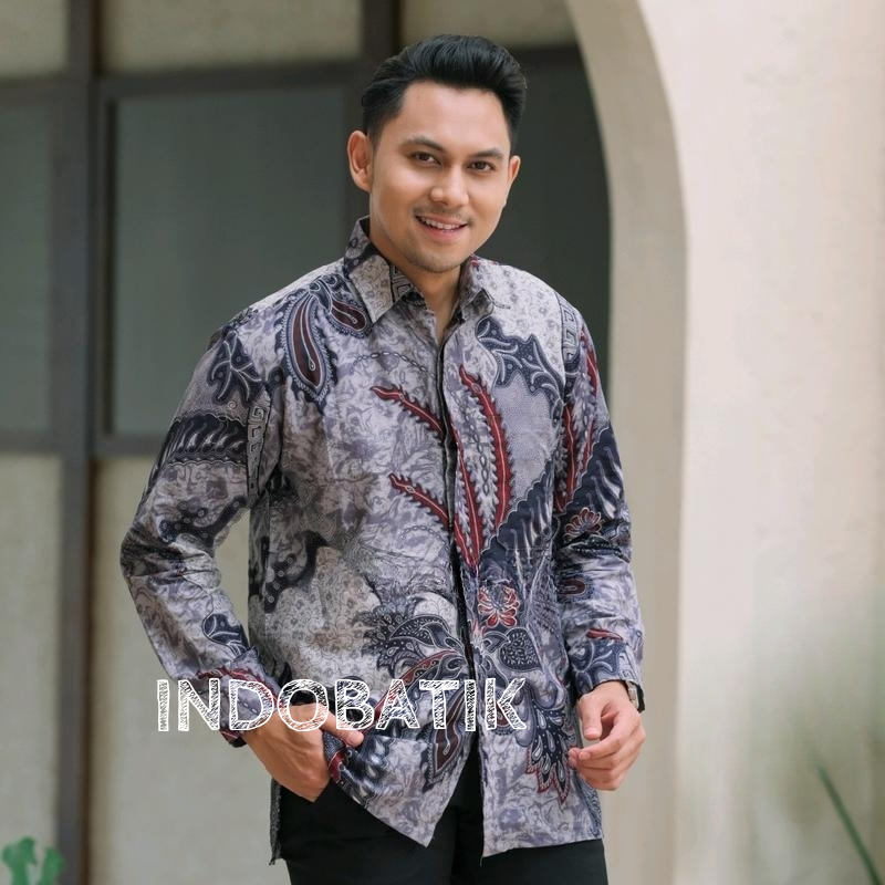 ATASAN KEMEJA BATIK PRIA LENGAN PANJANG WARNA UNGU LILAC PURPLE VIOLET / HEM BATIK PRIA WARNA UNGU M L XL XXL