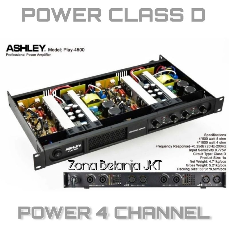 POWER AMPLIFIER ASHLEY PLAY 4500 4 CHANNEL CLASS D ORIGINAL