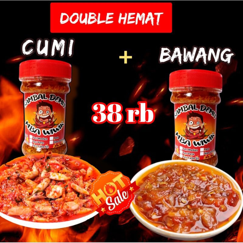 

Double Hemat 2 Botol Cumi + Bawang / Sambal Pedas / Sambal Demit Mba Wiwik
