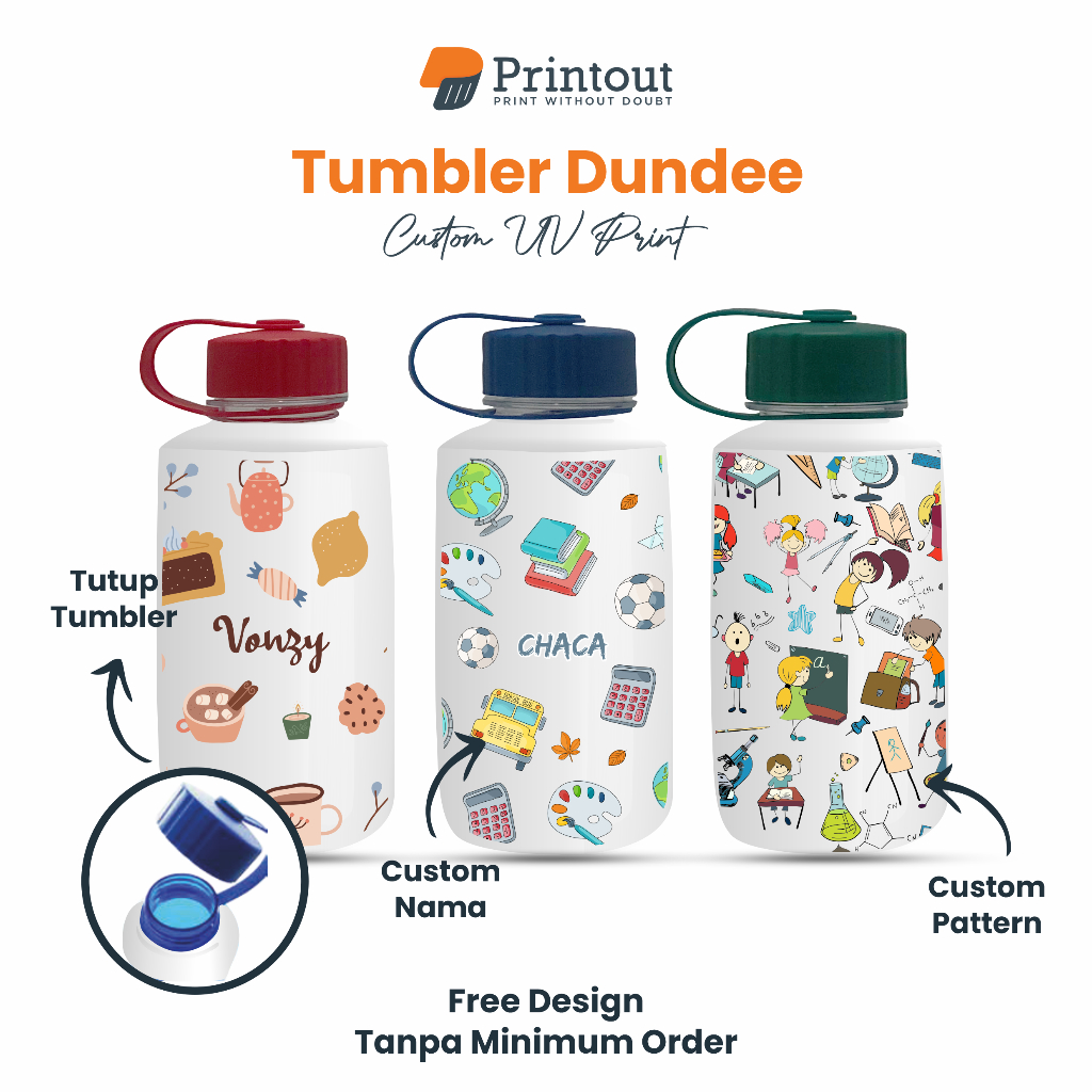 PRINTOUT Tumbler Dundee Botol Minum 1 liter Custom Print Nama Botol Minum - Dundee Print UV - Tumble