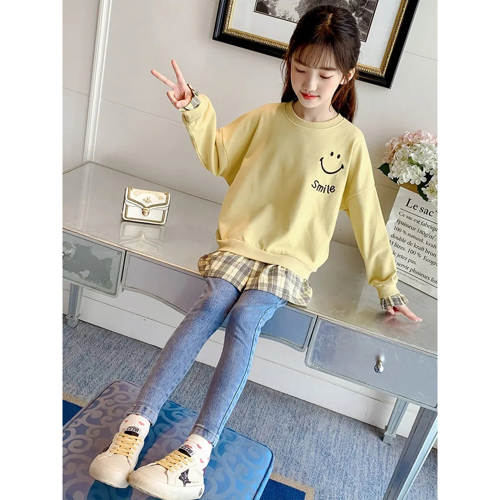babyfit 3-10thn sweater lengan panjang anak perempuan checked smile blus import my-0709