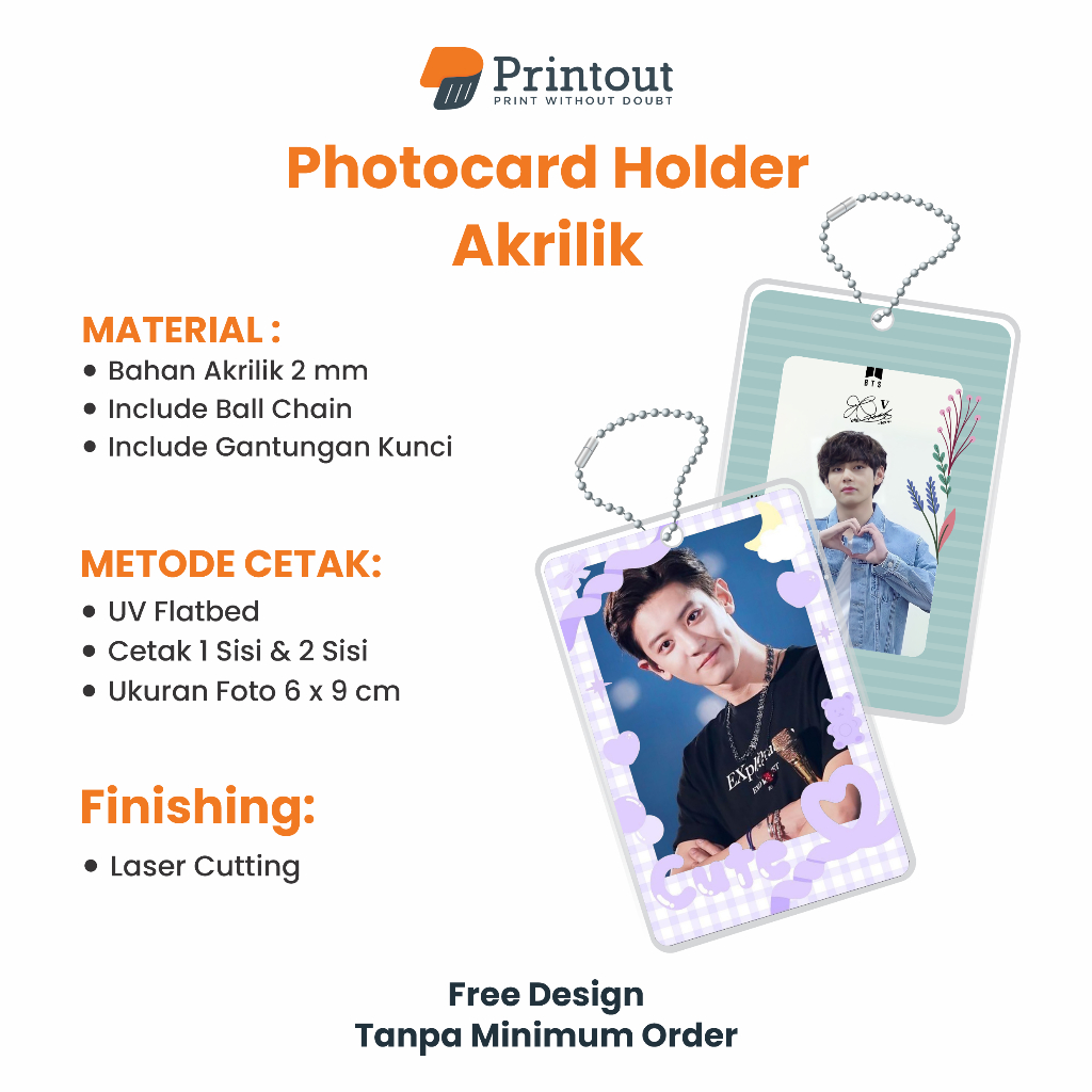 PRINTOUT Custom Design Photocard Holder Akrilik 2 Sisi Free Gantungan Kunci Poca Frame Deco - Case ID Card Akrilik Print UV