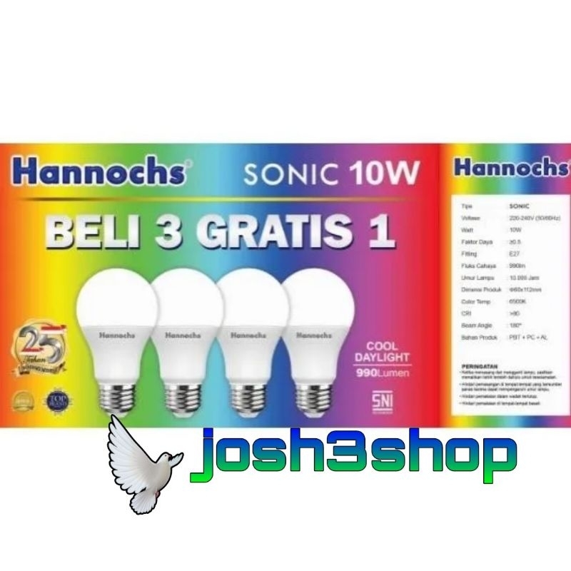Lampu Led Hannocs Sonic 10 Watt Multipack Beli 3 Gratis 1 Cahaya Putih