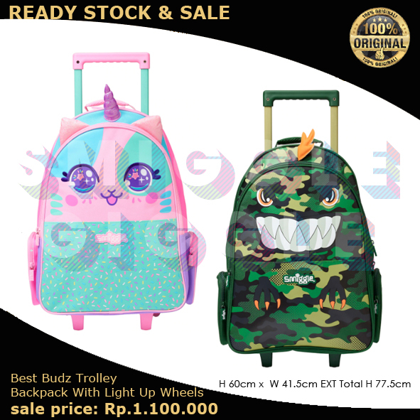 (ORI) Smiggle Best Budz Trolley Backpack With Light Up Wheels