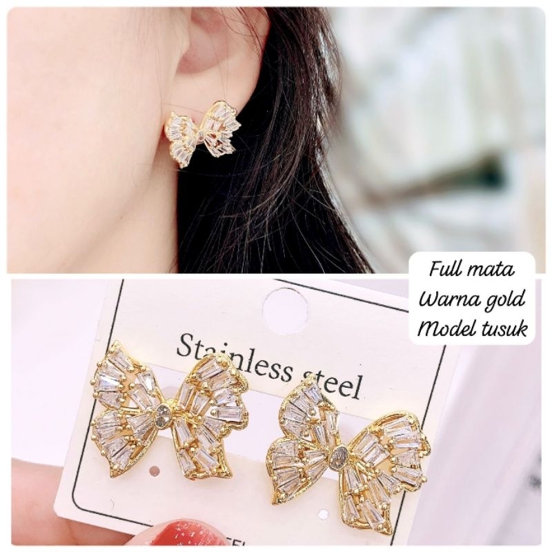 Anting Titanium asli mirip emas asli Premium Quality Anti Karat Anti Alergi Anting Stainless steel Ori At58