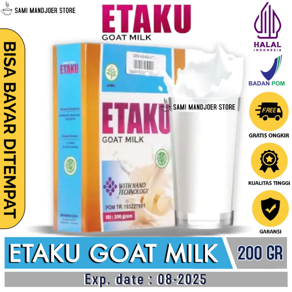 

Walatra Etaku Goat Milk Susu Kambing 100% ORIGINAL Melegakan Penafasan - Baik untuk mengatasi ASMA - Gangguan Pernapasan dan Paru Kotor - BPOM - Bisa COD - Netto 200 gram - Bukan ETAWAKU PLATINUM Berprotein Tinggi