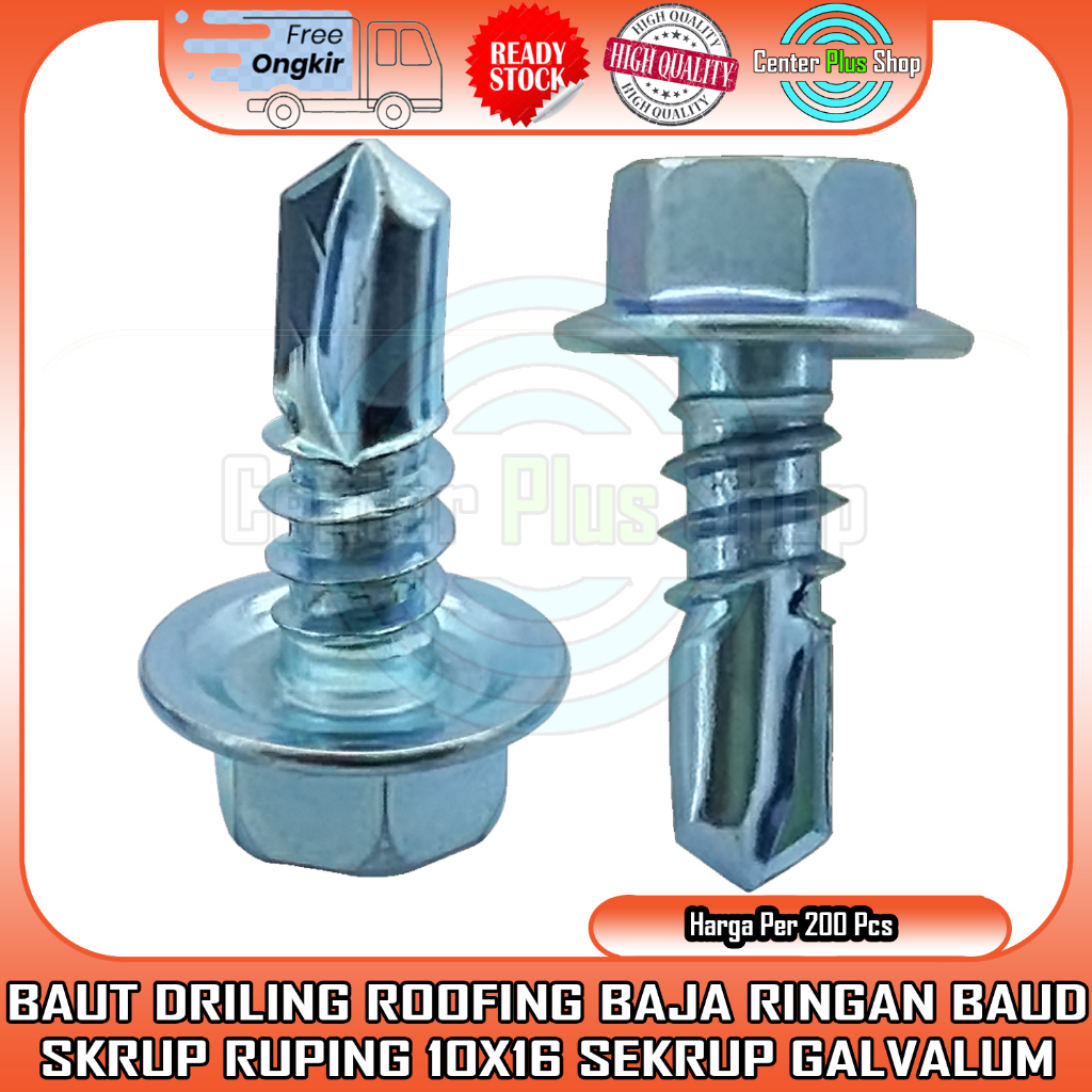 200PCS 10X16 BAUT SEKRUP ROOFING RUPING BAJA RINGAN SKRUP SEKERUP BAUD ROFING RUFING ROPING DRILING 