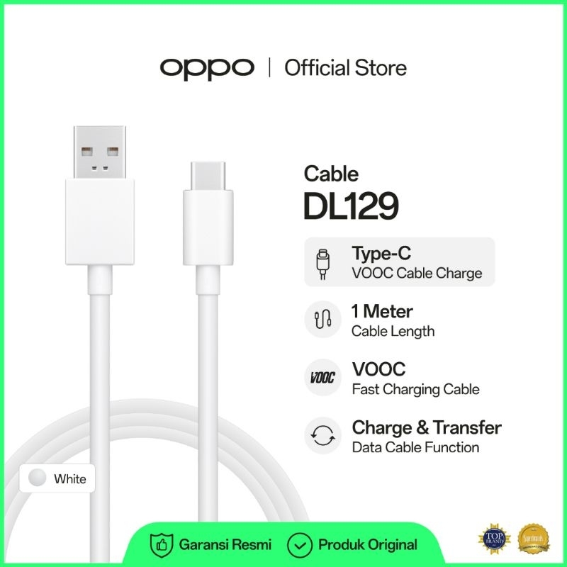 OPPO VOOC TYPE-C CABLE DL129 WHITE ORIGINAL BAWAAN HP OPPO RENO