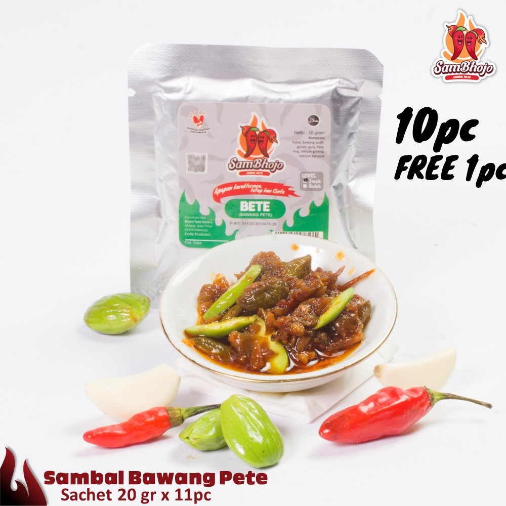 

SamBhojo - Sambal Bawang Pete (Bojo BETE) Paket 10 Sachet, GRATIS 1