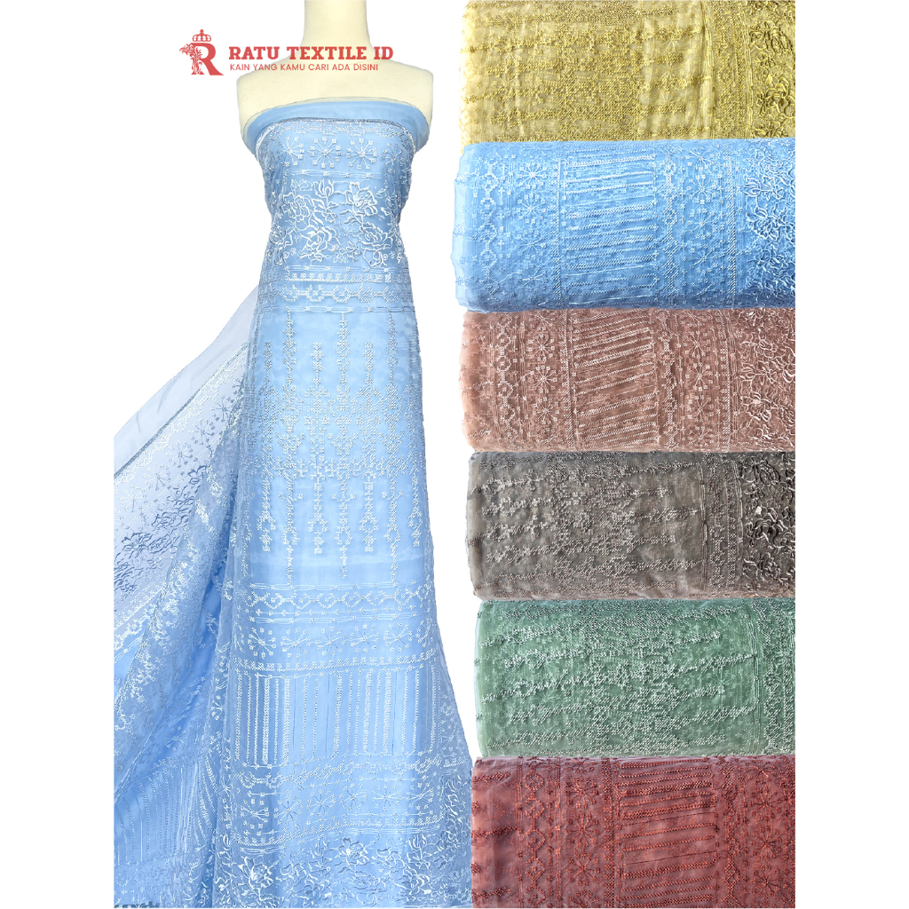 Kain Tulle Tile Organza Bordir Motif Etnik / Sapto / Sumba Premium