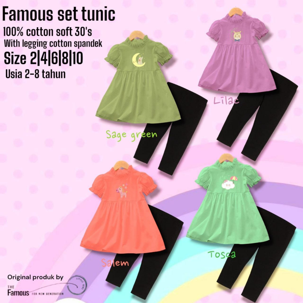 KAOS TUNIK ANAK CEWEK FAMOUS LEGING /BAJU ANAK CEWEK SET TUNIC  LEAGING /TUNIK ANAK PEREMPUAN SETELAN LEGGING