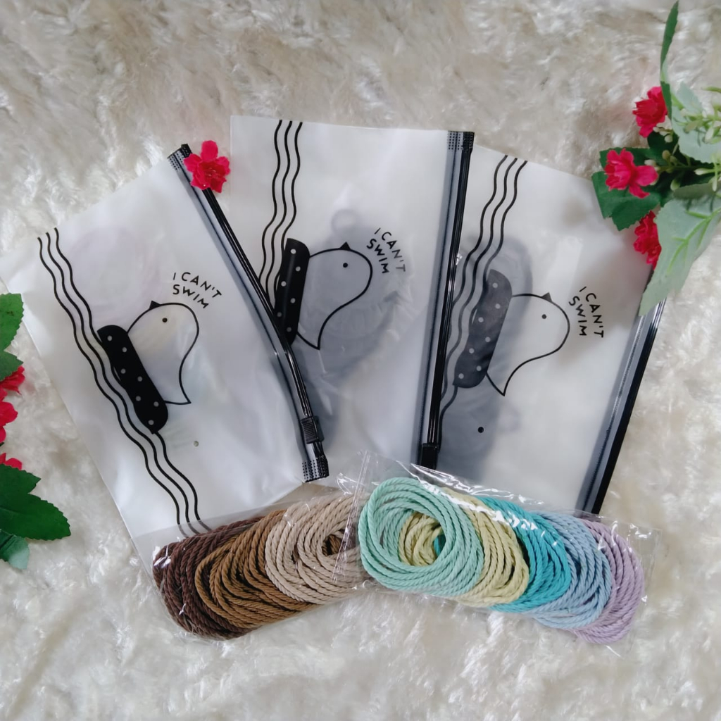 Karet Rambut Korea 100pcs + pouch/ karet rambut polos