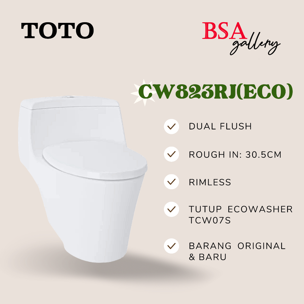 KLOSET DUDUK TOTO CW823RJ ECO / KLOSET TOTO TUTUP ECOWASHER CW 823