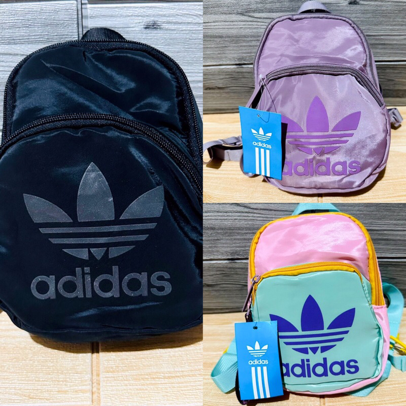 TAS RANSEL BACKPACK MINI ADIDAS CLASSIC NYLON FULLSET BLACK// PURPLE// PINK SAGE