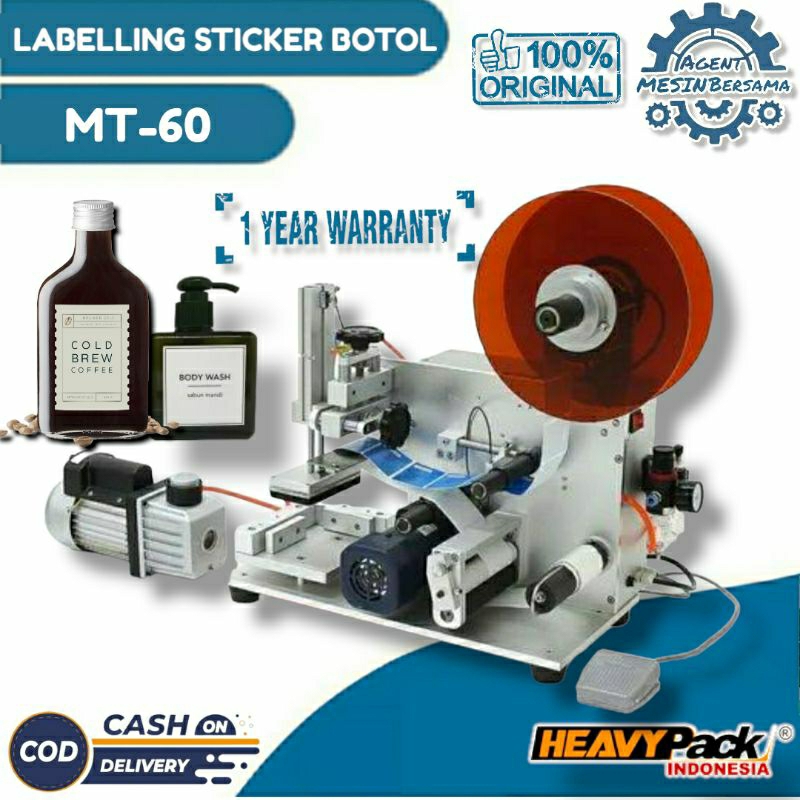 

Mesin Labelling Sticker Botol MT-60 Mesin Tempel Sticker Label Kemasan Produk Botol Flat Heavypack