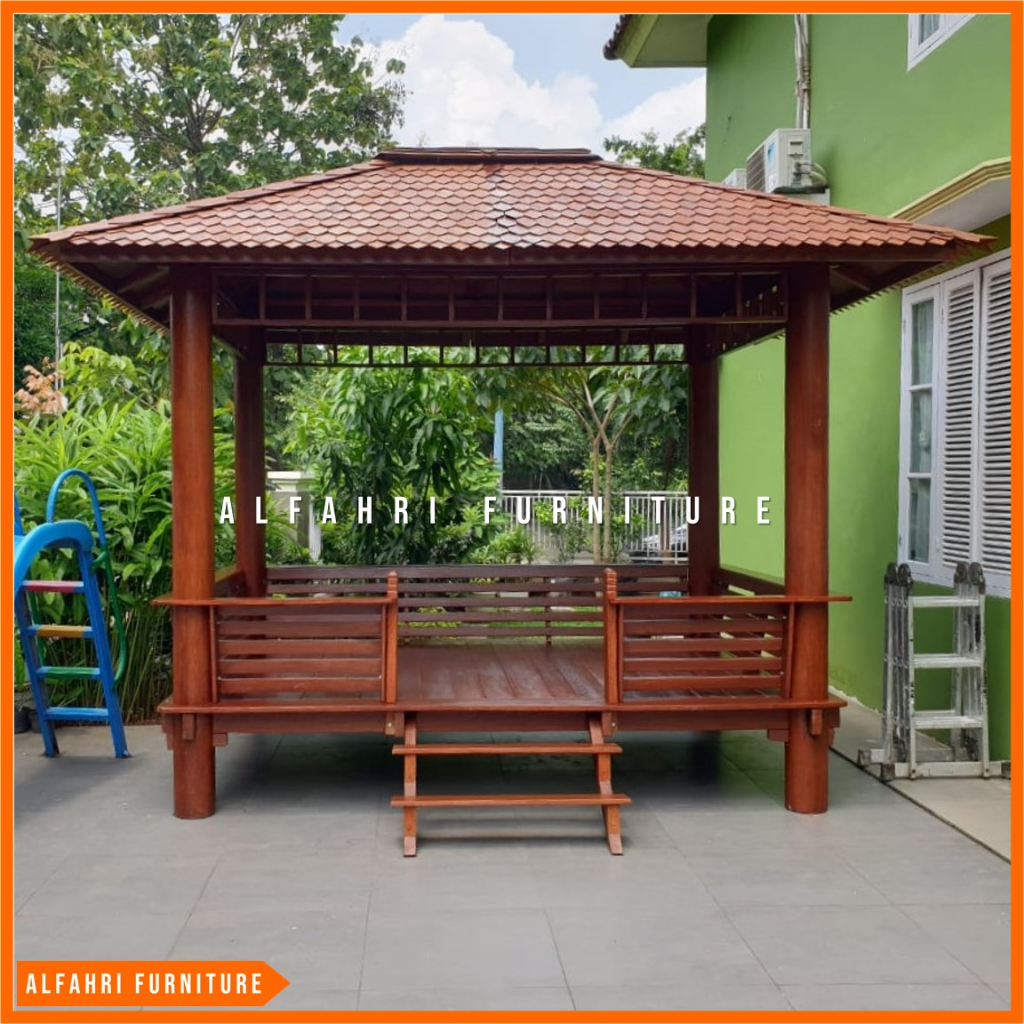 Gazebo Kayu Minimalis 2x3 Meter | Saung Gasebo Taman Rumah Modern Atap Sirap