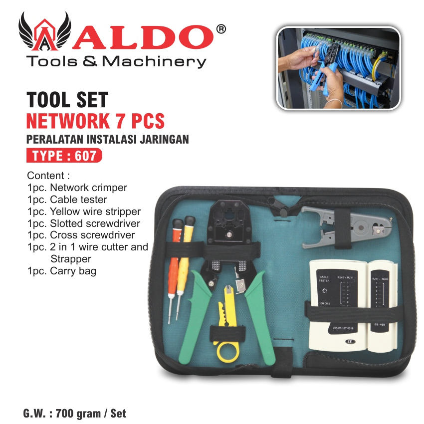 PERALATAN INSTALASI JARINGAN / TOOL SET NETWORK 7 PCS TYPE : 607 ALDO