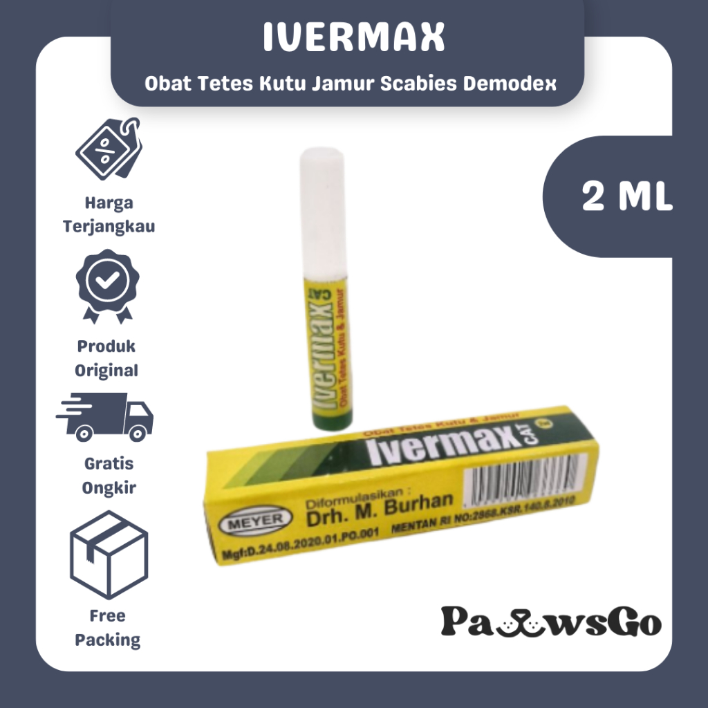 Ivermax 2ml - Obat Tetes Kutu Kucing - Obat Tetes Kutu Anjing - Obat Jamur Kucing - Obat Jamur Anjin