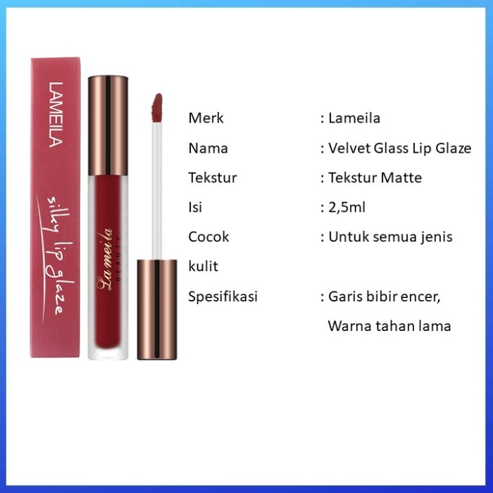 Lamailai Lameila 1029 Lipstick Cair Kosmetik Lip Glaze Velvet Metal Bibir