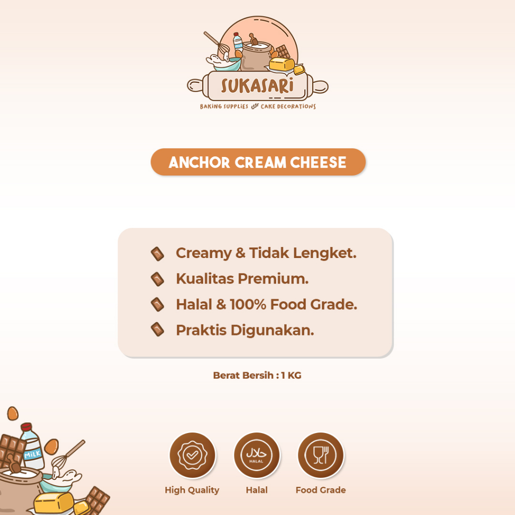 

RK 01 Sukasari - Anchor Cream Cheese 1kg / Keju Krim Anchor / COD / Instant / Same Day