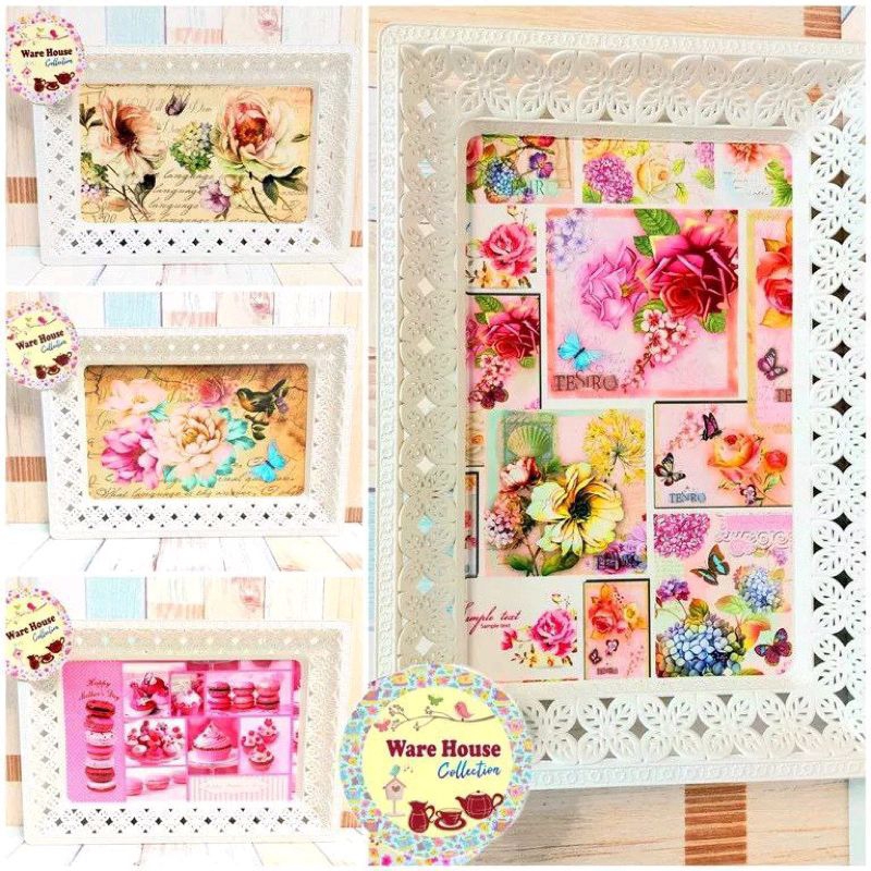 Baki Nampan Plastik Motif Bunga Model persegi Baki Renda Putih