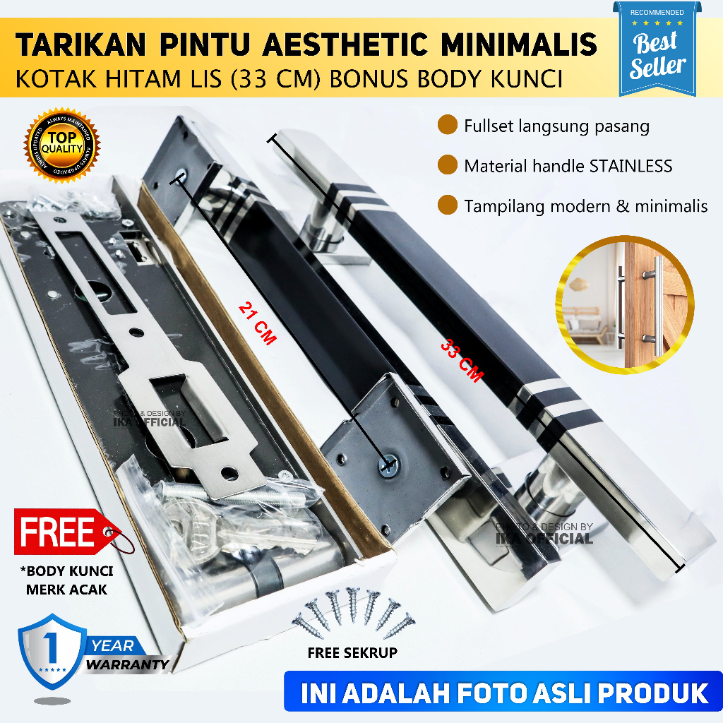 Buy_Mint Paket Handle Pintu Rumah 45Cm 42Cm Dan 33Cm Body Kunci Pelor Minimalis Tarikan Pintu Gagang