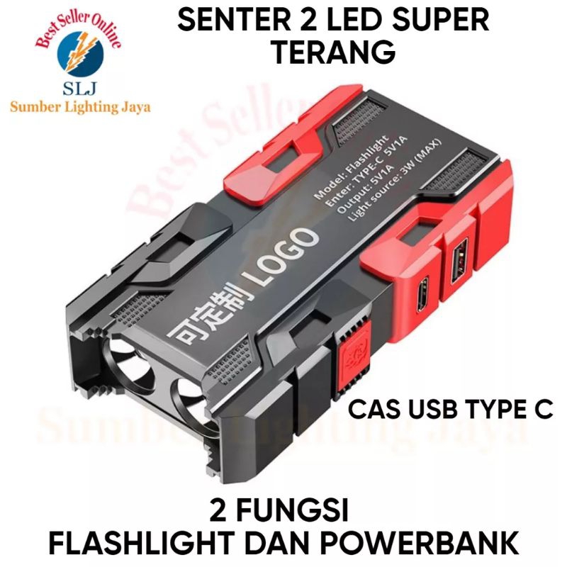 Senter LED 2 Mata Multifungsi Flashlight + Powerbank