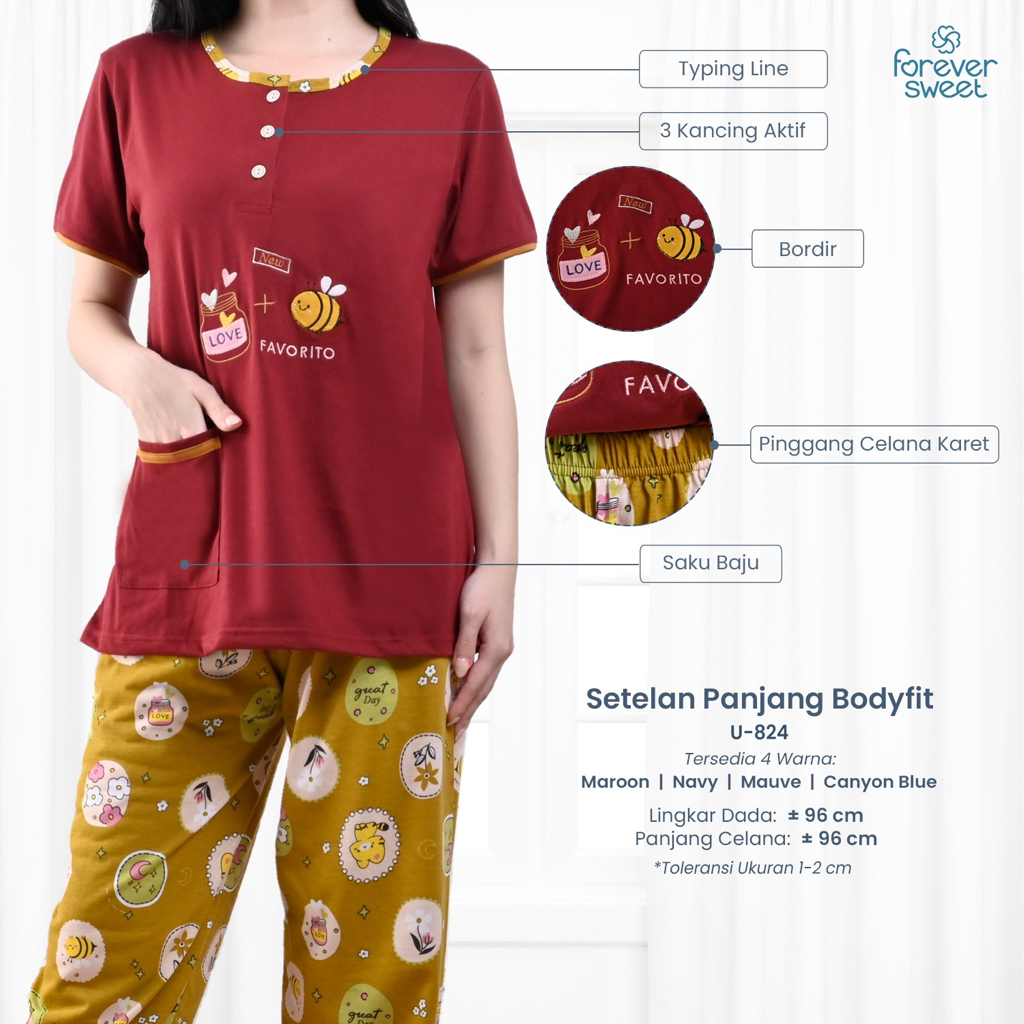 FOREVER SWEET Babydoll Setelan Celana Panjang Body Fit