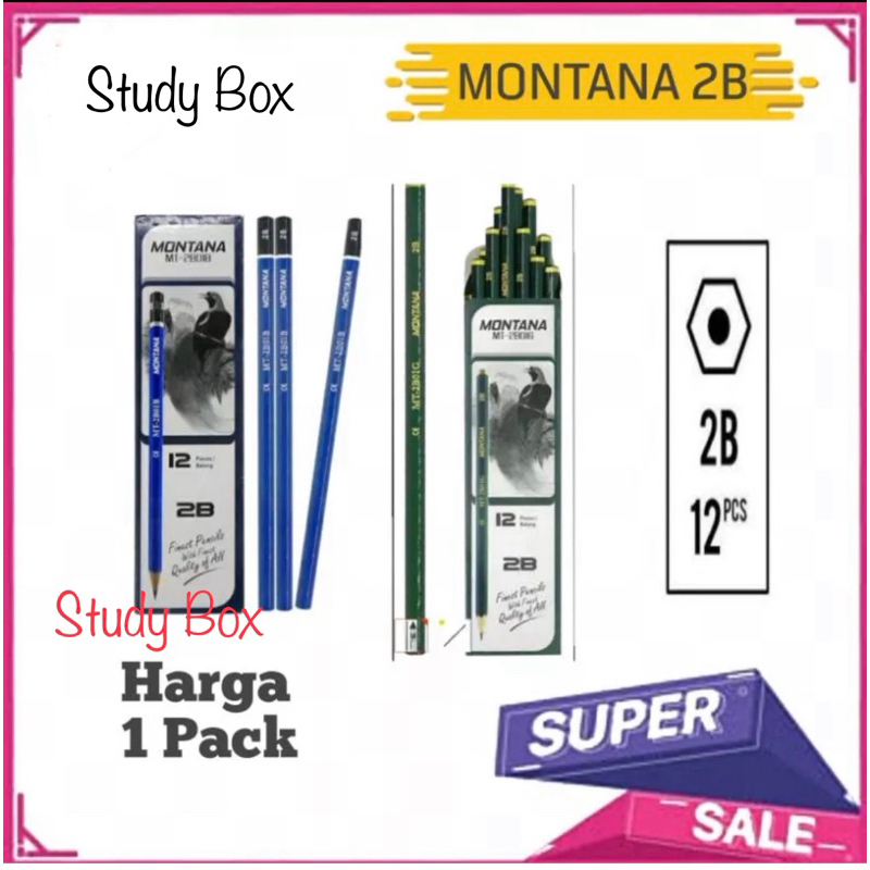 

12 pcs / 1 Lusin PENSIL MONTANA PENSIL 2B COMPUTER PENSIL UJIAN