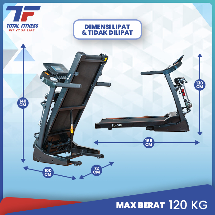 Treadmill Elektrik Automatic Incline TL 680 Alat fitnes Total fitnes