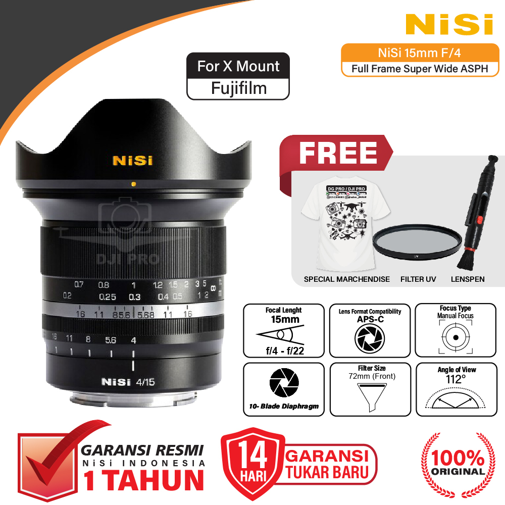 NiSi 15mm f4 Full Frame Super Wide ASPH Lens Fujifilm X Mount Resmi