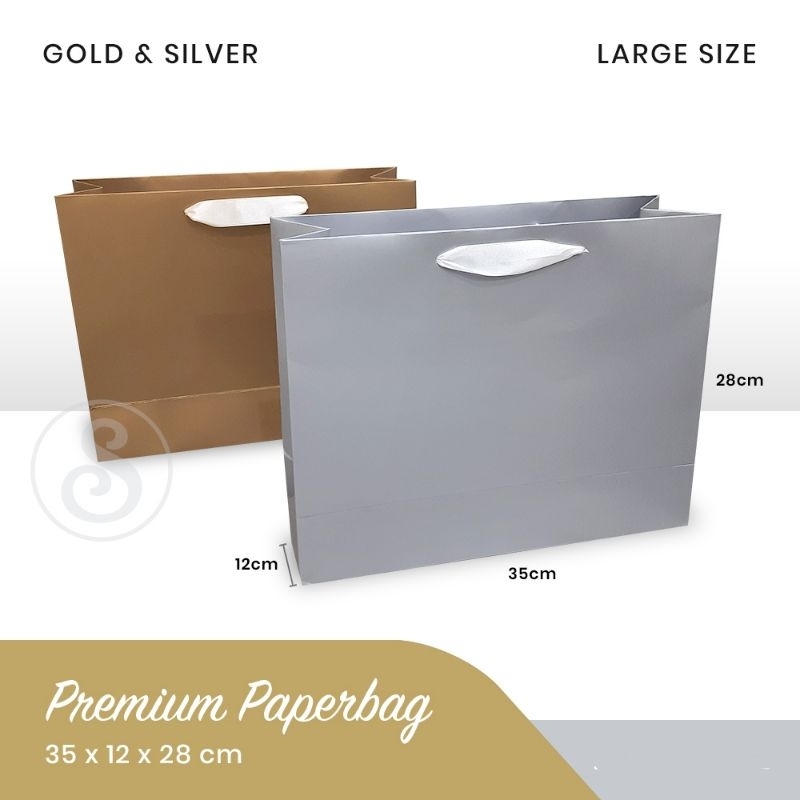 

Premium Paperbag Silver & Gold uk. large 35 x 12 x 28cm