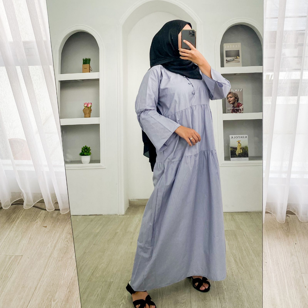 Lady Dress Wanita Remaja Muslim Matt Katun Paris Polos Basic Premium Fit To L Fashion Terlaris