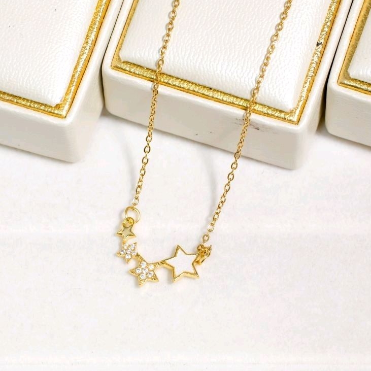 PERHIASAN KALUNG WANITA GOLD LIONTIN STAR ASLI TITANIUM