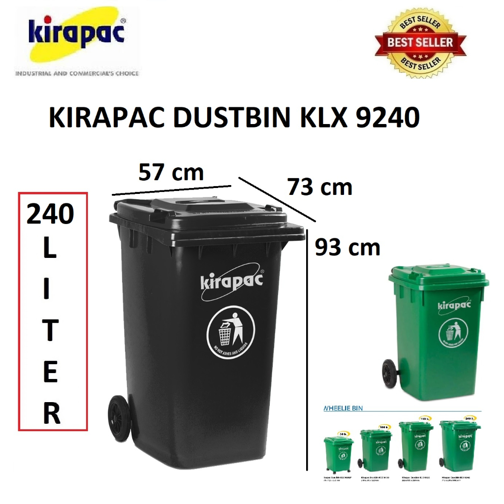 Kirapac Dustbin / Tempat Sampah Roda 240 Liter - KLX 9240-HITAM